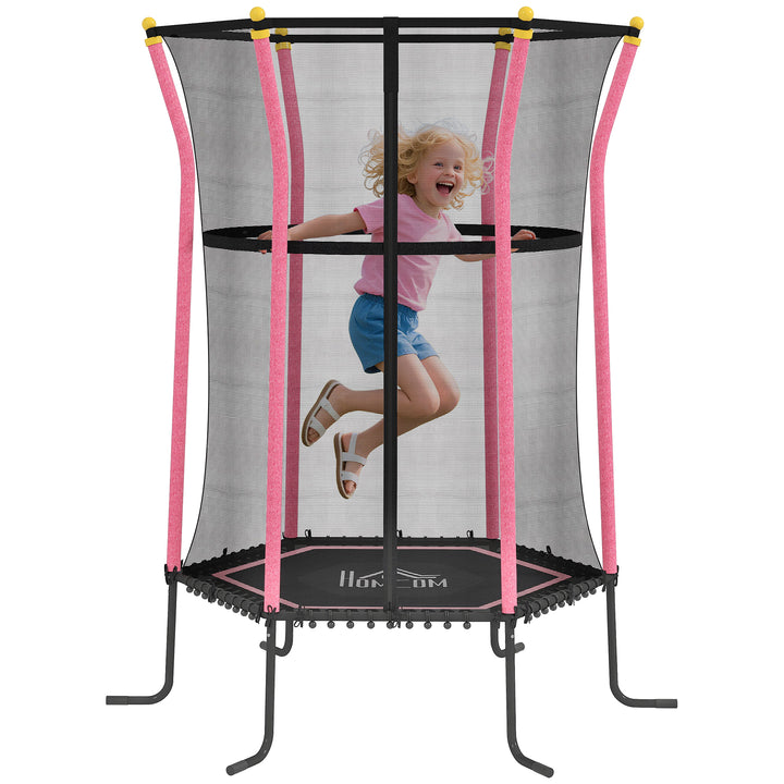 Trampolim para Crianças acima de 3 Anos Cama Elástica Infantil com Rede de Segurança e Estrutura de Aço para Interiores e Exteriores Carga 50kg Ø163,5x190 cm Rosa