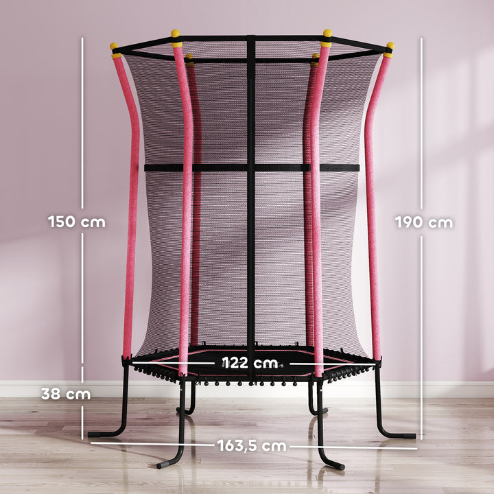 Trampolim para Crianças acima de 3 Anos Cama Elástica Infantil com Rede de Segurança e Estrutura de Aço para Interiores e Exteriores Carga 50kg Ø163,5x190 cm Rosa