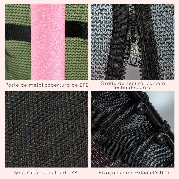 Trampolim para Crianças acima de 3 Anos Cama Elástica Infantil com Rede de Segurança e Estrutura de Aço para Interiores e Exteriores Carga 50kg Ø163,5x190 cm Rosa