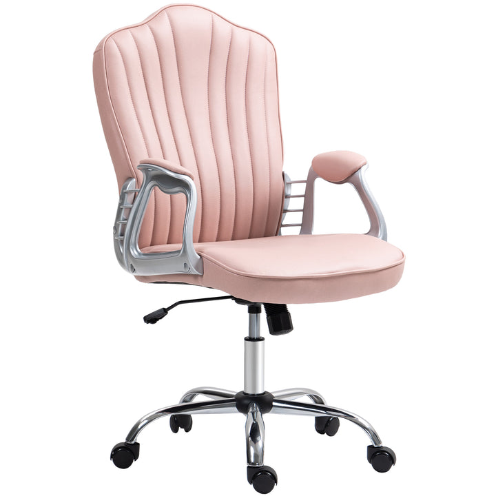 Cadeira de Escritório com Encosto Alto Cadeira para Secretária com Altura Ajustável Apoios de Braços Função Inclinável e Rodas em PU 61x62x106-116 cm Rosa
