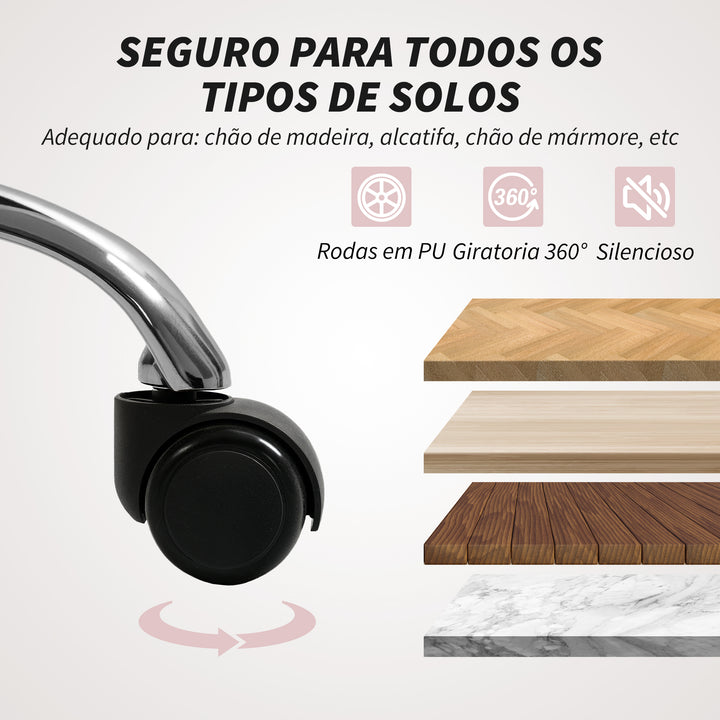 Cadeira de Escritório com Encosto Alto Cadeira para Secretária com Altura Ajustável Apoios de Braços Função Inclinável e Rodas em PU 61x62x106-116 cm Rosa