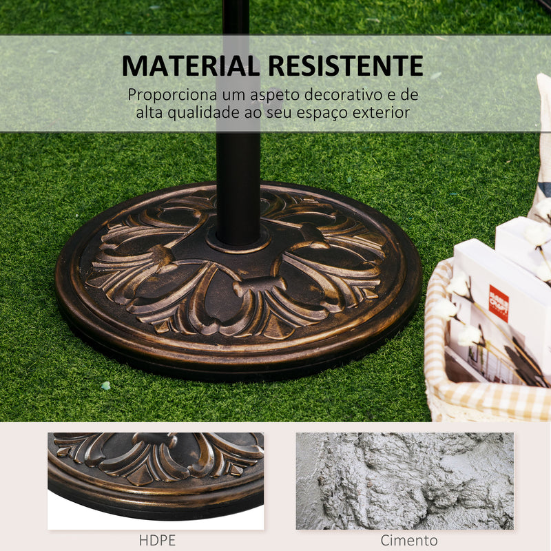 Base para Chapéu de Sol Peso 13 kg Base Chapéu de Sol Redondo de HDPE e Cimento para Mastros Ø35/38/48 mm para Varanda Pátio Jardim Ø48x34 cm Preto e Bronze