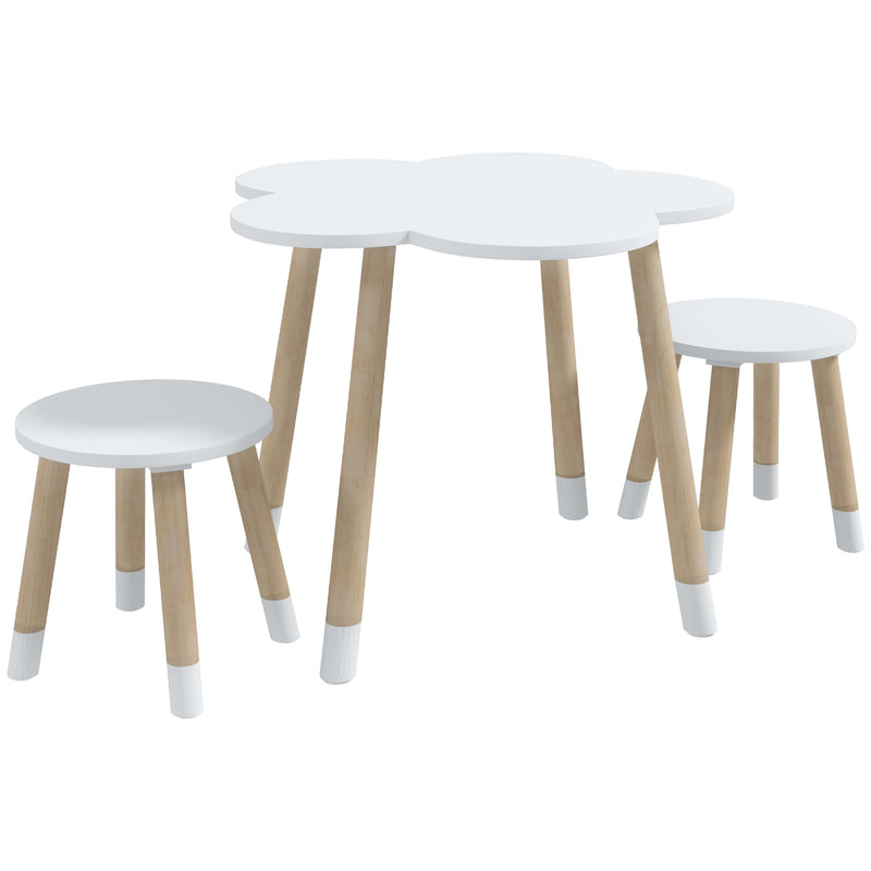 Conjunto de Mesa e 2 Cadeira para Crianças Mesa com Cadeiras para Crianças de 2-5 Anos Mesa com Forma de Flor Ø59x50 cm e Cadeiras Ø28x26 cm para Dormitório Sala de Estar Branco