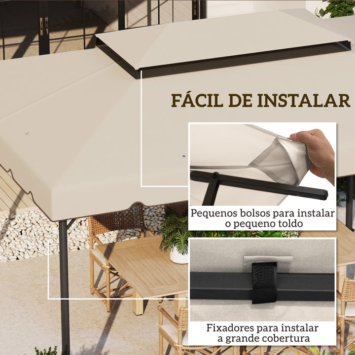 Toldo de Substituição para Pérgola 400x300 cm Teto de Substituição para Pérgolas Exterior com Duplo Teto e 8 Orifícios de Drenagem Bege