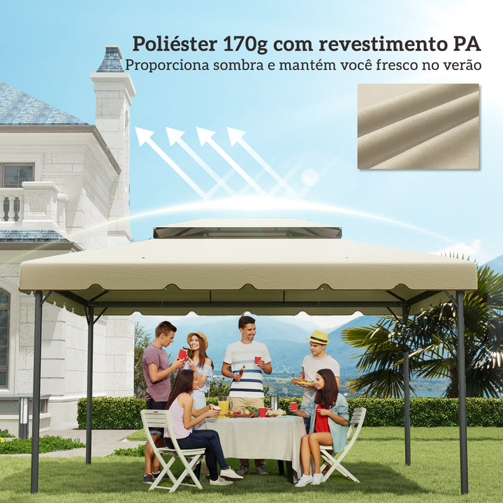 Toldo de Substituição para Pérgola 400x300 cm Teto de Substituição para Pérgolas Exterior com Duplo Teto e 8 Orifícios de Drenagem Bege