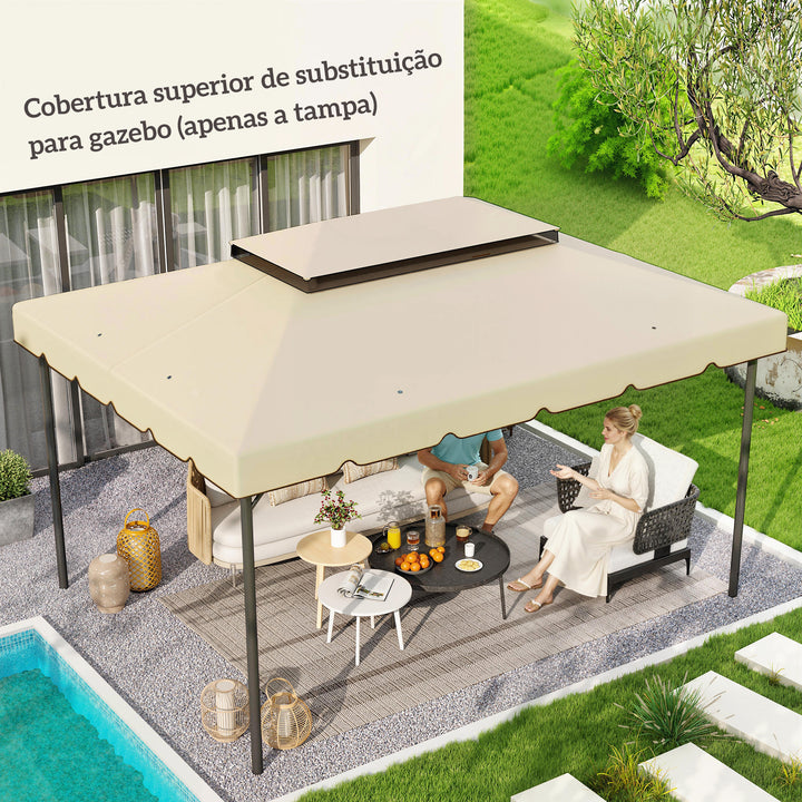 Toldo de Substituição para Pérgola 400x300 cm Teto de Substituição para Pérgolas Exterior com Duplo Teto e 8 Orifícios de Drenagem Bege