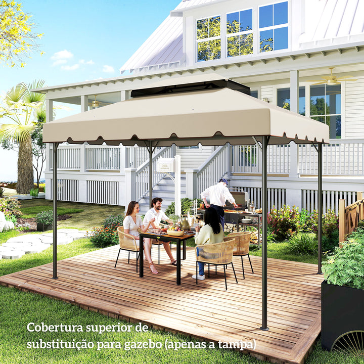 Toldo de Substituição para Pérgola 400x300 cm Teto de Substituição para Pérgolas Exterior com Duplo Teto e 8 Orifícios de Drenagem Bege