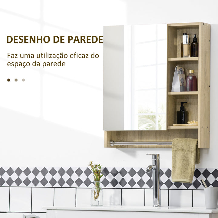 Armário de Casa de Banho com Espelho Armário de Parede com 1 Porta Prateleira Ajustável Toalheiro e Compartimento Móvel de Casa de Banho Suspenso 60x15x70 cm Carvalho
