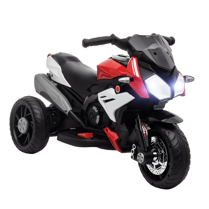 Motocicleta Elétrica Infantil com 3 Rodas Triciclo para Crianças acima de 3 anos com Bateria 6V Recarregável Funções de Música Buzina Faróis 86x42x52cm Preto e Vermelho