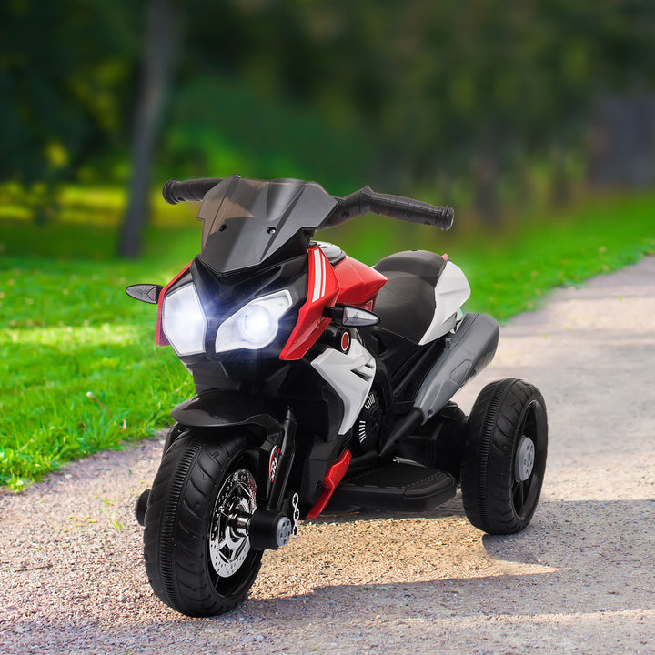 Motocicleta Elétrica Infantil com 3 Rodas Triciclo para Crianças acima de 3 anos com Bateria 6V Recarregável Funções de Música Buzina Faróis 86x42x52cm Preto e Vermelho