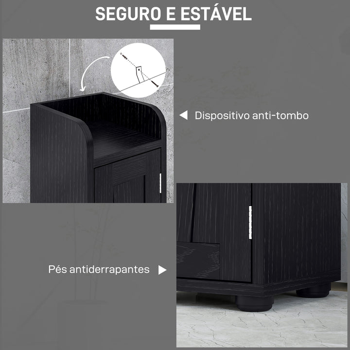 Coluna Casa de Banho Móvel Casa de Banho com 2 Portas gaveta Compartimento Aberto Prateleiras Ajustáveis e Suporte para Papel Higiênico Armário Casa de Banho Rústico 20x20x185 cm Preto