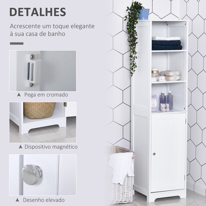 Armário de banheiro branco 5 níveis Prateleiras Coluna do banheiro com 3 prateleiras 1 porta de MDF e resistente à água 40x38x160cm