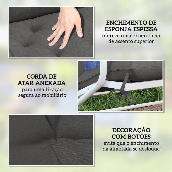 Almofada para Banco com Encosto 120x110x12 cm Almofada de Banco de Jardim de 2 Lugares com 6 Cordões de Fixação para Balanço de Jardim Terraço Preto