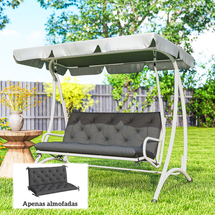 Almofada para Banco com Encosto 120x110x12 cm Almofada de Banco de Jardim de 2 Lugares com 6 Cordões de Fixação para Balanço de Jardim Terraço Preto