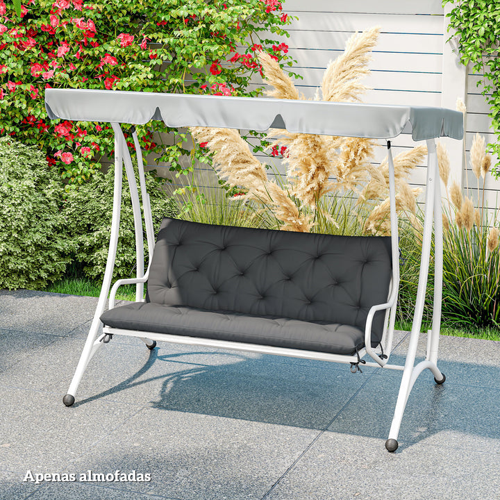 Almofada para Banco com Encosto 120x110x12 cm Almofada de Banco de Jardim de 2 Lugares com 6 Cordões de Fixação para Balanço de Jardim Terraço Preto