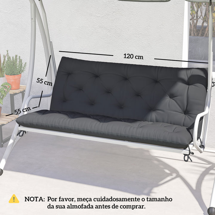 Almofada para Banco com Encosto 120x110x12 cm Almofada de Banco de Jardim de 2 Lugares com 6 Cordões de Fixação para Balanço de Jardim Terraço Preto