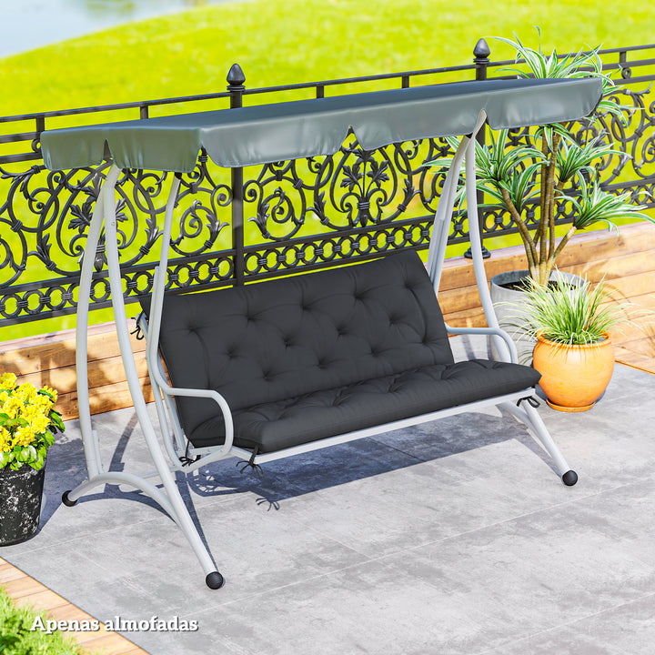 Almofada para Banco com Encosto 120x110x12 cm Almofada de Banco de Jardim de 2 Lugares com 6 Cordões de Fixação para Balanço de Jardim Terraço Preto