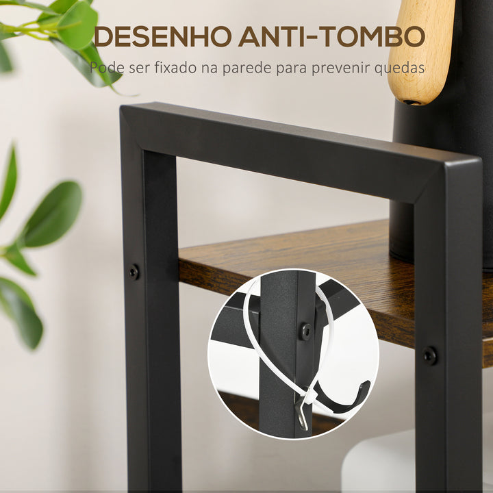 Estante de Cozinha de 4 Níveis Estante de Cozinha com 4 Prateleiras Ganchos e Sistema Anti-Tombo Estante para Micro-Ondas 65x30x102 cm Castanho Rústico e Preto