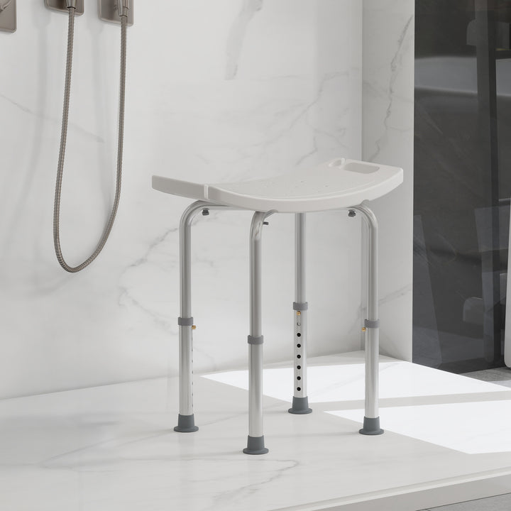 Banco de Duche Banco de Segurança para Duche com Altura Ajustável em 8 Posições com Base de Borracha Antiderrapante 50x50,6x39,5-56,5 cm Branco