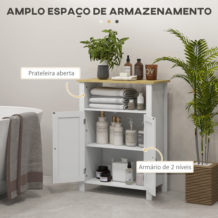 Móvel Casa de Banho Armário Casa de banho com 2 Portas Compartimento Aberto e Prateleiras Ajustáveis Móvel Auxiliar Casa de Banho Moderno 60x30x80,5 cm Branco