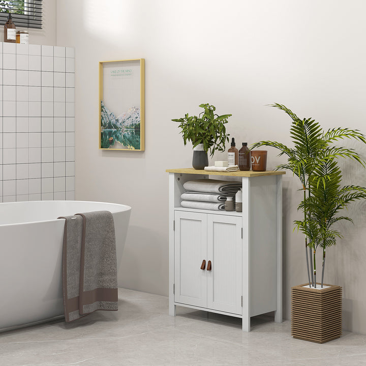 Móvel Casa de Banho Armário Casa de banho com 2 Portas Compartimento Aberto e Prateleiras Ajustáveis Móvel Auxiliar Casa de Banho Moderno 60x30x80,5 cm Branco