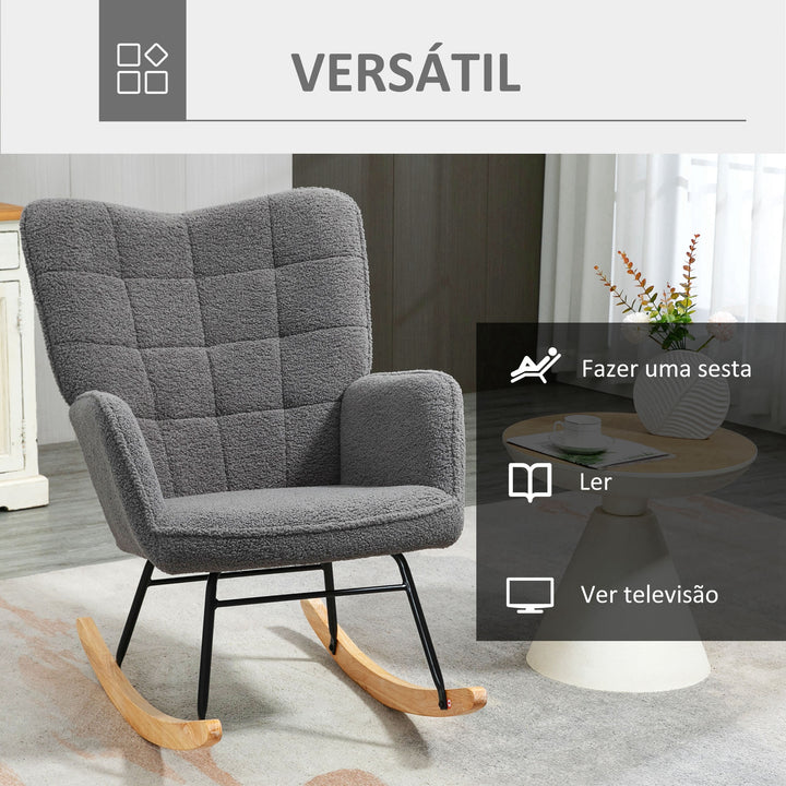 Poltrona Baloiço Poltrona de Sala de Estar Oscilação de 40° com Pés de Madeira de Faia e Estrutura de Aço para Dormitório Carga Máxima 120 kg 71x92x101 cm Cinzento Escuro