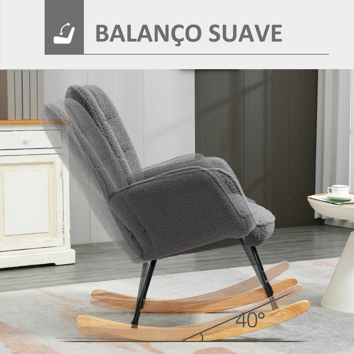 Poltrona Baloiço Poltrona de Sala de Estar Oscilação de 40° com Pés de Madeira de Faia e Estrutura de Aço para Dormitório Carga Máxima 120 kg 71x92x101 cm Cinzento Escuro