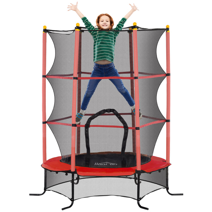 Trampolim para Crianças acima de 3 Anos Cama Elástica Infantil com Rede de Segurança e Estrutura de Aço para Interiores e Exteriores Carga 50 kg Ø163x190 cm Vermelho