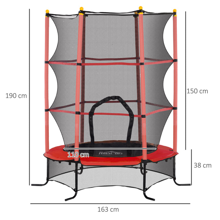 Trampolim para Crianças acima de 3 Anos Cama Elástica Infantil com Rede de Segurança e Estrutura de Aço para Interiores e Exteriores Carga 50 kg Ø163x190 cm Vermelho