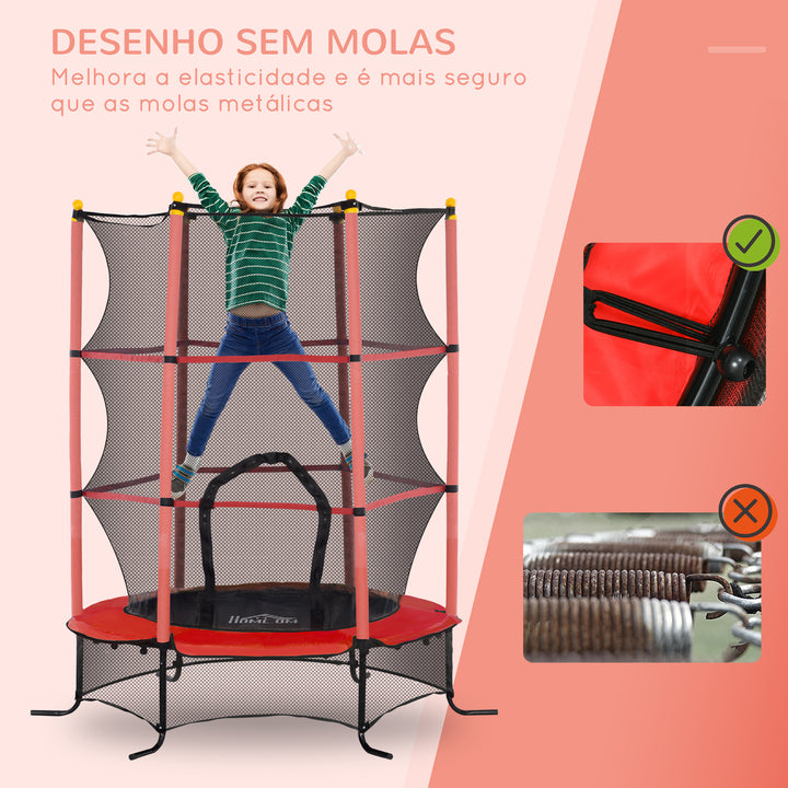 Trampolim para Crianças acima de 3 Anos Cama Elástica Infantil com Rede de Segurança e Estrutura de Aço para Interiores e Exteriores Carga 50 kg Ø163x190 cm Vermelho