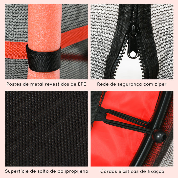 Trampolim para Crianças acima de 3 Anos Cama Elástica Infantil com Rede de Segurança e Estrutura de Aço para Interiores e Exteriores Carga 50 kg Ø163x190 cm Vermelho