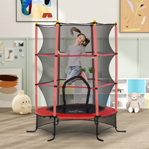 Trampolim para Crianças acima de 3 Anos Cama Elástica Infantil com Rede de Segurança e Estrutura de Aço para Interiores e Exteriores Carga 50 kg Ø163x190 cm Vermelho