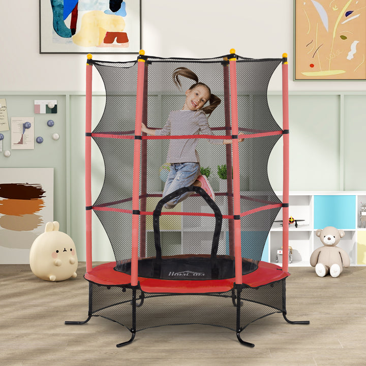 Trampolim para Crianças acima de 3 Anos Cama Elástica Infantil com Rede de Segurança e Estrutura de Aço para Interiores e Exteriores Carga 50 kg Ø163x190 cm Vermelho