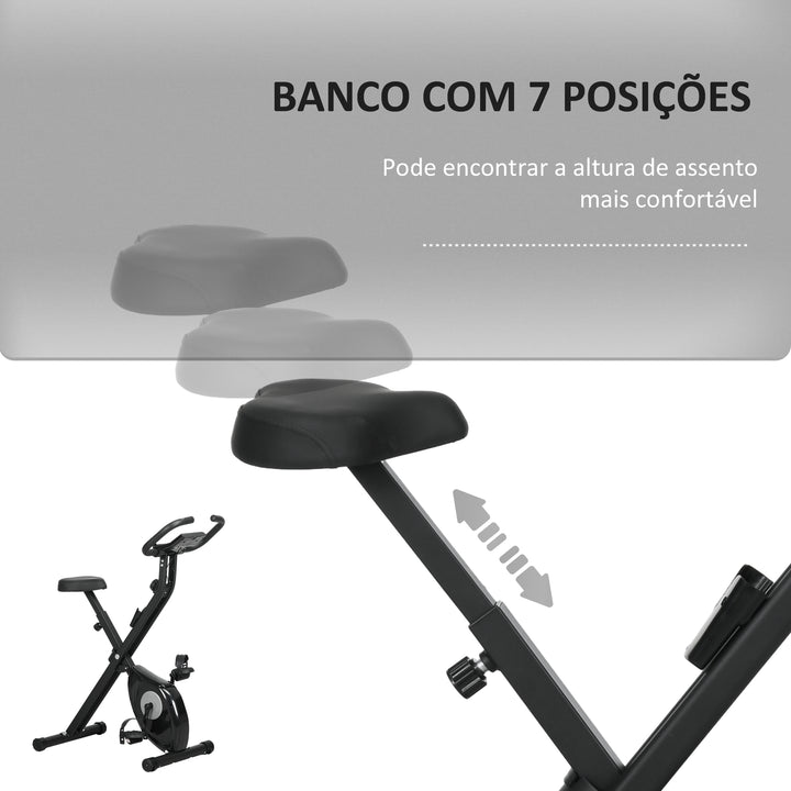Bicicleta Estática Dobrável com 8 Níveis de Resistência Magnética Bicicleta de Exercício Fitness com Ecrã LCD e Assento Regulável para Casa Escritório 43x85x109 cm Preto