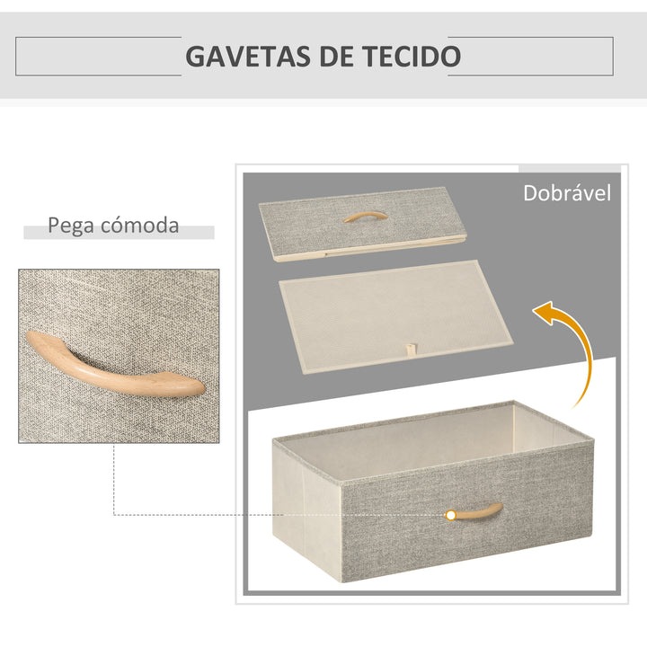 Cómoda com 4 Gavetas Dobráveis e Prateleira Aberta Cómoda com Gavetas de Tecido para Escritório Dormitórios Estilo Industrial Anti-Tombo 58x29x103cm Madeira e Cinza Claro