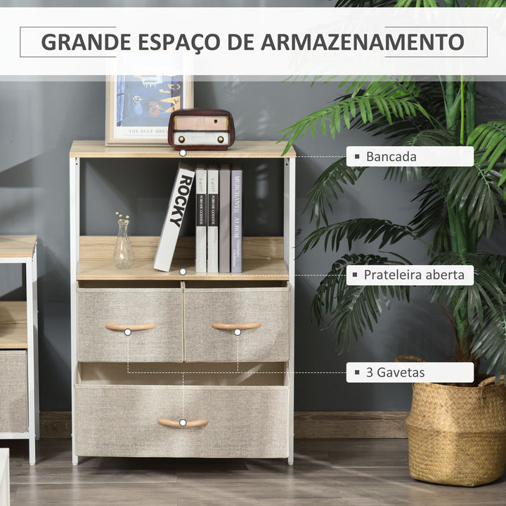 Cómoda com 4 Gavetas Dobráveis e Prateleira Aberta Cómoda com Gavetas de Tecido para Escritório Dormitórios Estilo Industrial Anti-Tombo 58x29x103cm Madeira e Cinza Claro