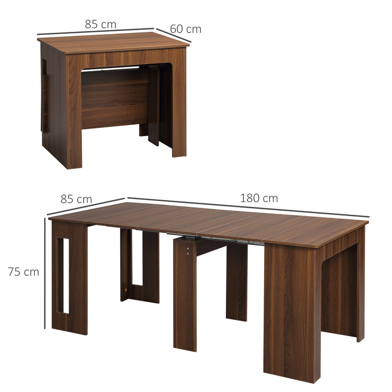 Mesa de Jantar Extensível para 4-6 Pessoas com Lateral Abatível Mesa Auxiliar Multifuncional para Escritório Cozinha Carga Máxima 60kg 180x85x75cm Marrom