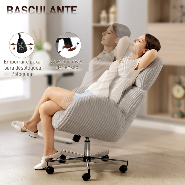 Cadeira de Escritório Cadeira de Secretária com Apoio de Braços Encosto Alto Apoio de Cabeça Regulável Rodas Altura Ajustável Giratória Função Basculante 74x70x104-112 cm Cinzento