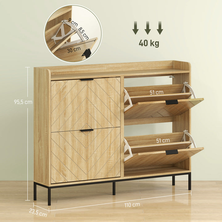 Sapateira Estreita com 4 Portas Rebatíveis Sapateira para Entrada com Prateleiras Ajustáveis para 16 Pares de Sapatos para Corredor Espaços Reduzidos 120x23,5x95,5 cm Madeira