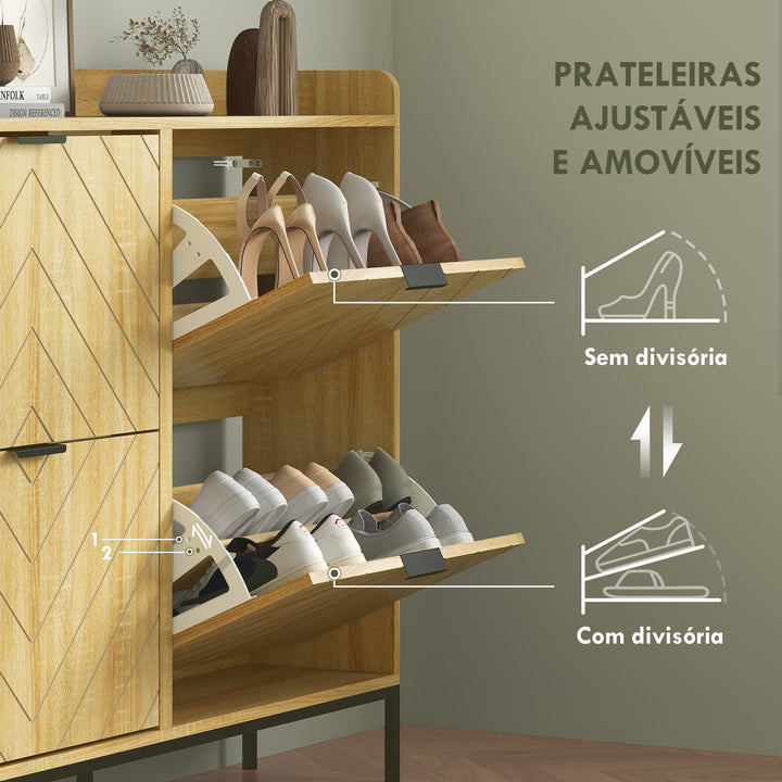 Sapateira Estreita com 4 Portas Rebatíveis Sapateira para Entrada com Prateleiras Ajustáveis para 16 Pares de Sapatos para Corredor Espaços Reduzidos 120x23,5x95,5 cm Madeira