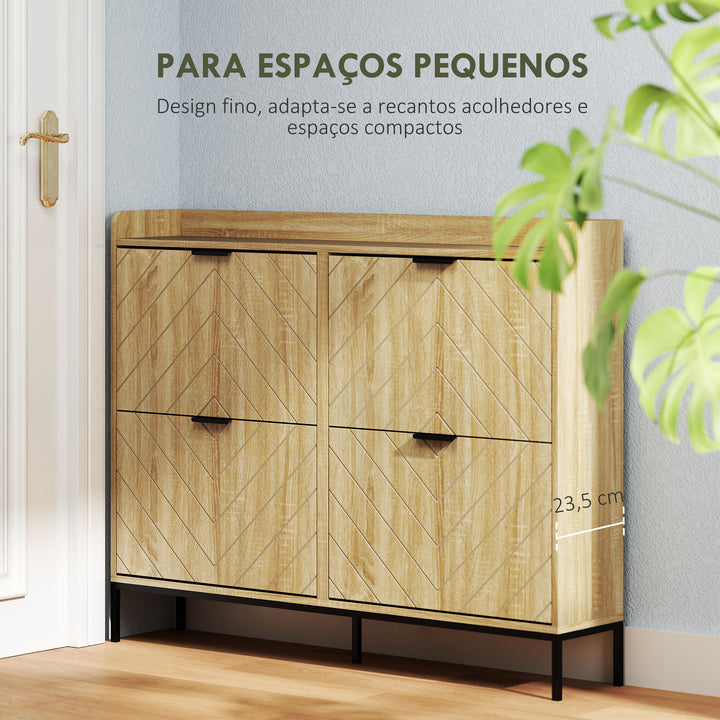 Sapateira Estreita com 4 Portas Rebatíveis Sapateira para Entrada com Prateleiras Ajustáveis para 16 Pares de Sapatos para Corredor Espaços Reduzidos 120x23,5x95,5 cm Madeira