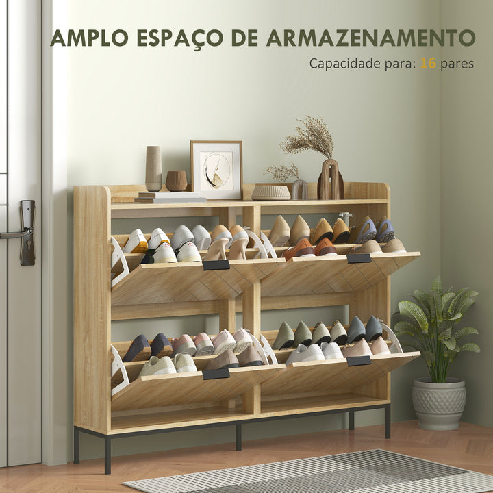 Sapateira Estreita com 4 Portas Rebatíveis Sapateira para Entrada com Prateleiras Ajustáveis para 16 Pares de Sapatos para Corredor Espaços Reduzidos 120x23,5x95,5 cm Madeira