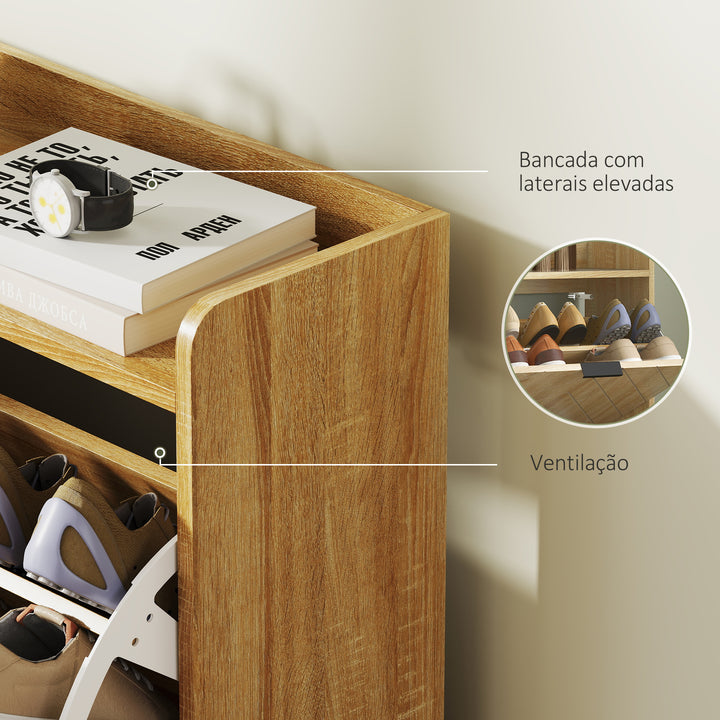 Sapateira Estreita com 4 Portas Rebatíveis Sapateira para Entrada com Prateleiras Ajustáveis para 16 Pares de Sapatos para Corredor Espaços Reduzidos 120x23,5x95,5 cm Madeira