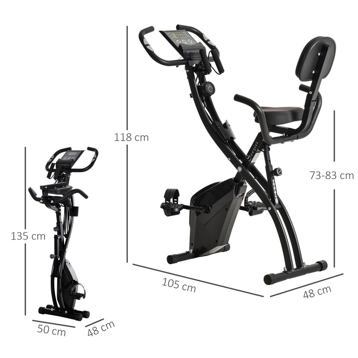 Bicicleta ergométrica dobrável ajustável em altura e resistência com tela LCD e assento com encosto 51x97x115 cm Preto
