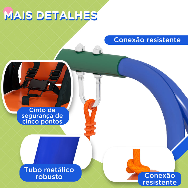 Baloiço Infantil 2 em 1 Baloiço para Crianças e Bebés com 1 Assento para Crianças 1 Assento para Bebés e Cinto de Segurança para Exterior e Interior 180x160x182 cm Laranja