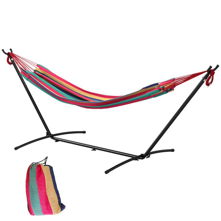 Cama Rede com Suporte 310x117 cm Cama Rede de Campismo com Bolsa de Transporte Portátil Altura Ajustável Capacidade 120 kg para Pátio Varanda Laranja
