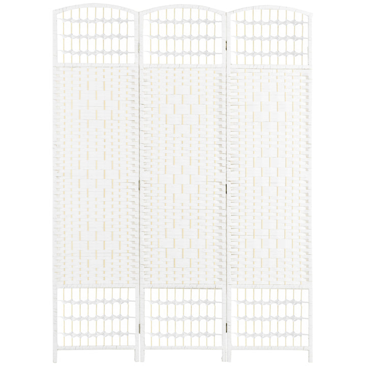 Biombo Separador de Ambientes de 3 Painéis 120x170 cm Divisória de Ambientes Dobrável com Corda de Papel e Estrutura de Madeira Decoração para Dormitório Sala de Estar Branco