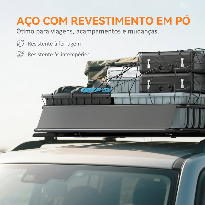 Cesta para Tejadilho Universal para Veículos em Aço Baca Porta-Bagagens Automóvel Carga 90,7 kg com Defletor Barras Laterais para SUVs Pickups Sedans 110,5x99,5x18,5 cm Preto