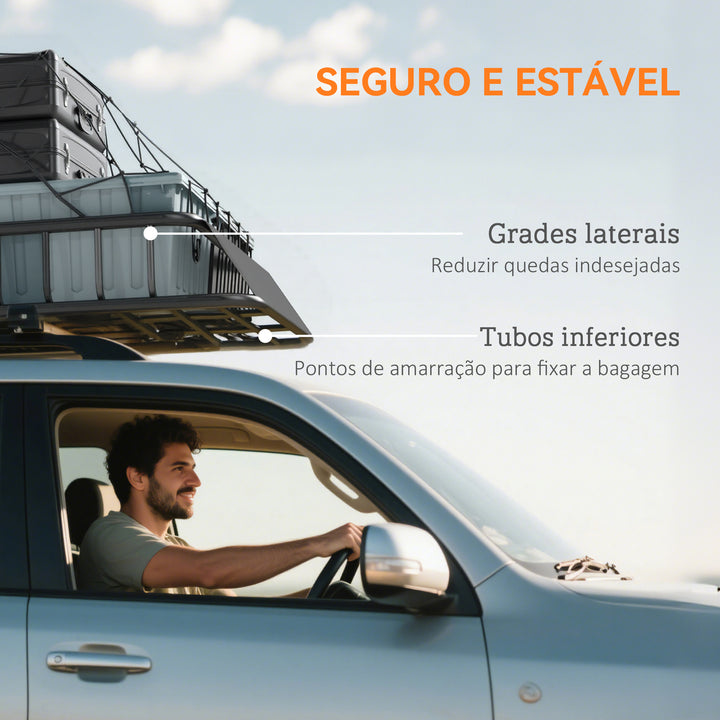 Cesta para Tejadilho Universal para Veículos em Aço Baca Porta-Bagagens Automóvel Carga 90,7 kg com Defletor Barras Laterais para SUVs Pickups Sedans 110,5x99,5x18,5 cm Preto
