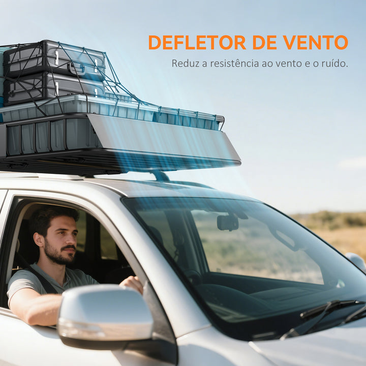 Cesta para Tejadilho Universal para Veículos em Aço Baca Porta-Bagagens Automóvel Carga 90,7 kg com Defletor Barras Laterais para SUVs Pickups Sedans 110,5x99,5x18,5 cm Preto
